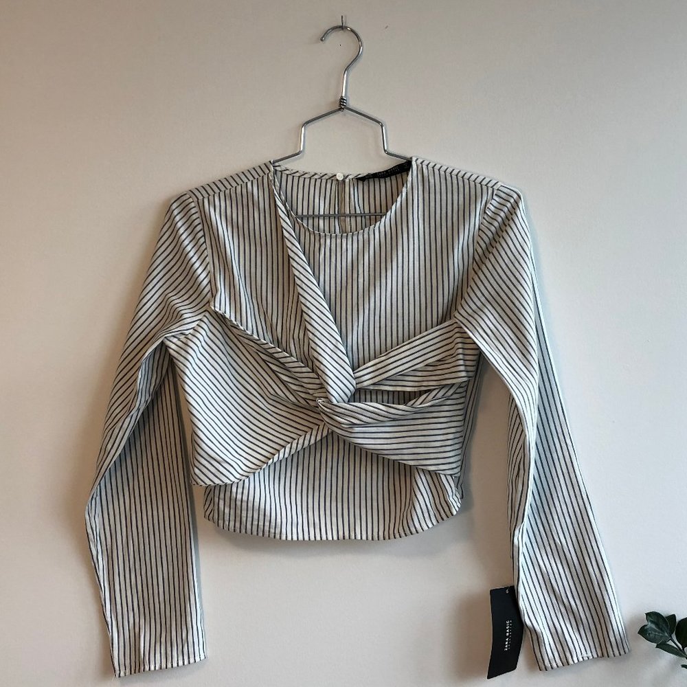 Zara Striped Cropped Long Sleeve Top